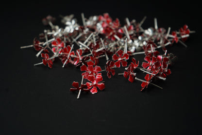 Pure Silver Red Flowers |Pack of 5