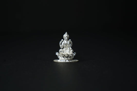 Pure Silver Lakshmi On Lotus Flower Idol