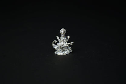 Pure Silver Saraswati on Peacock Idol 33.43 grams - PUSHMYCART