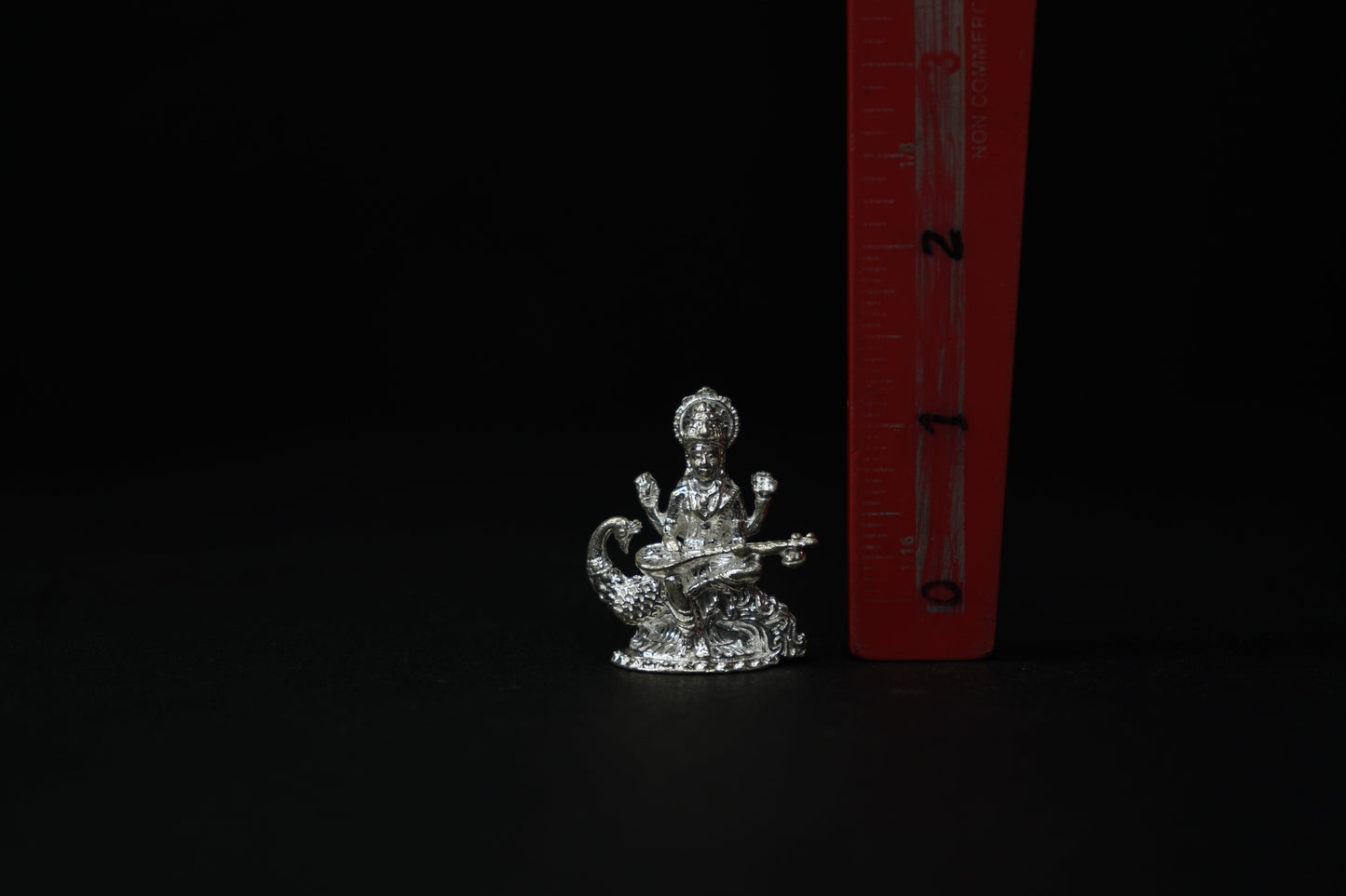 Pure Silver Saraswati on Peacock Idol