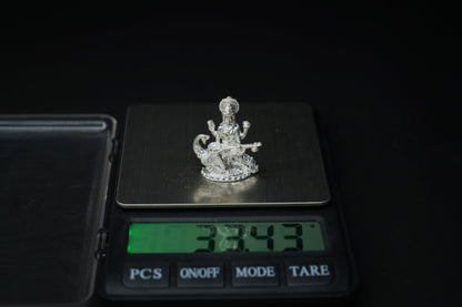 Pure Silver Saraswati on Peacock Idol