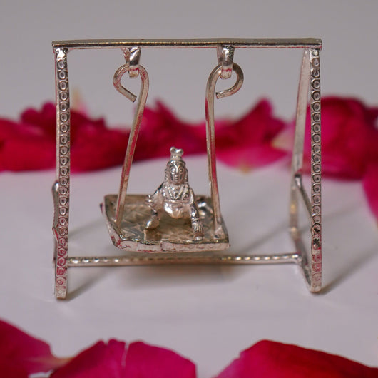 Pure Silver Jhula Set With Krishna Idol