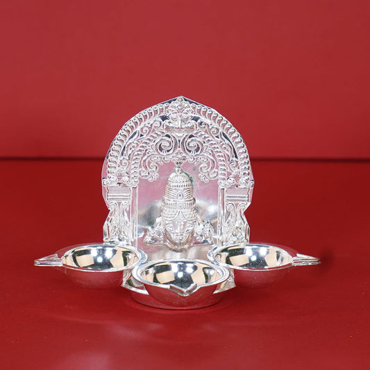 Pure Silver Venkateshwara Swamy Design Thrimukha Diya Grams: 77.55