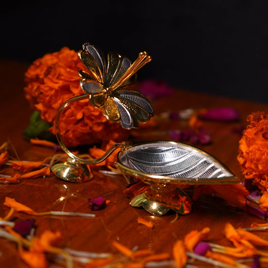 Pure Silver Deepam Gold Coated Flower