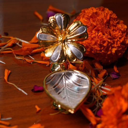 Pure Silver Deepam Gold Coated Flower