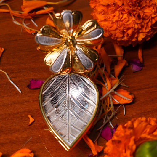 Pure Silver Deepam Gold Coated Flower