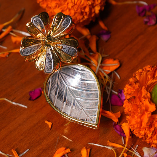 Pure Silver Deepam Gold Coated Flower