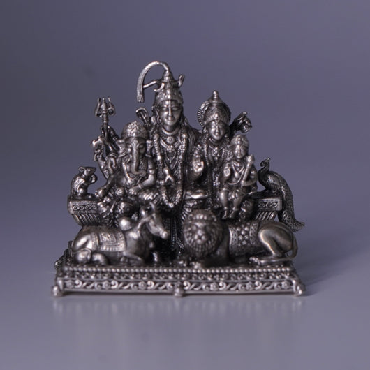 Pure Silver Shivparivar Antique Idol