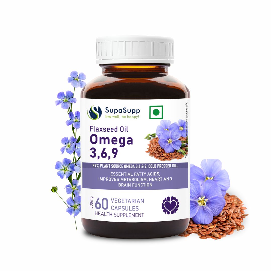 Sri Sri Tattva SupaSupp Flaxseed Oil Omega 3,6,9 | Essential Fatty Acids, Improves Metabolism, Heart And Brain Function | Health Supplement | 60