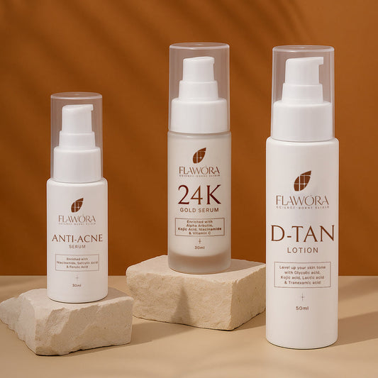 Flawora D-TAN, Anti Acne and 24K Gold Serum-Bridal Glow Kit
