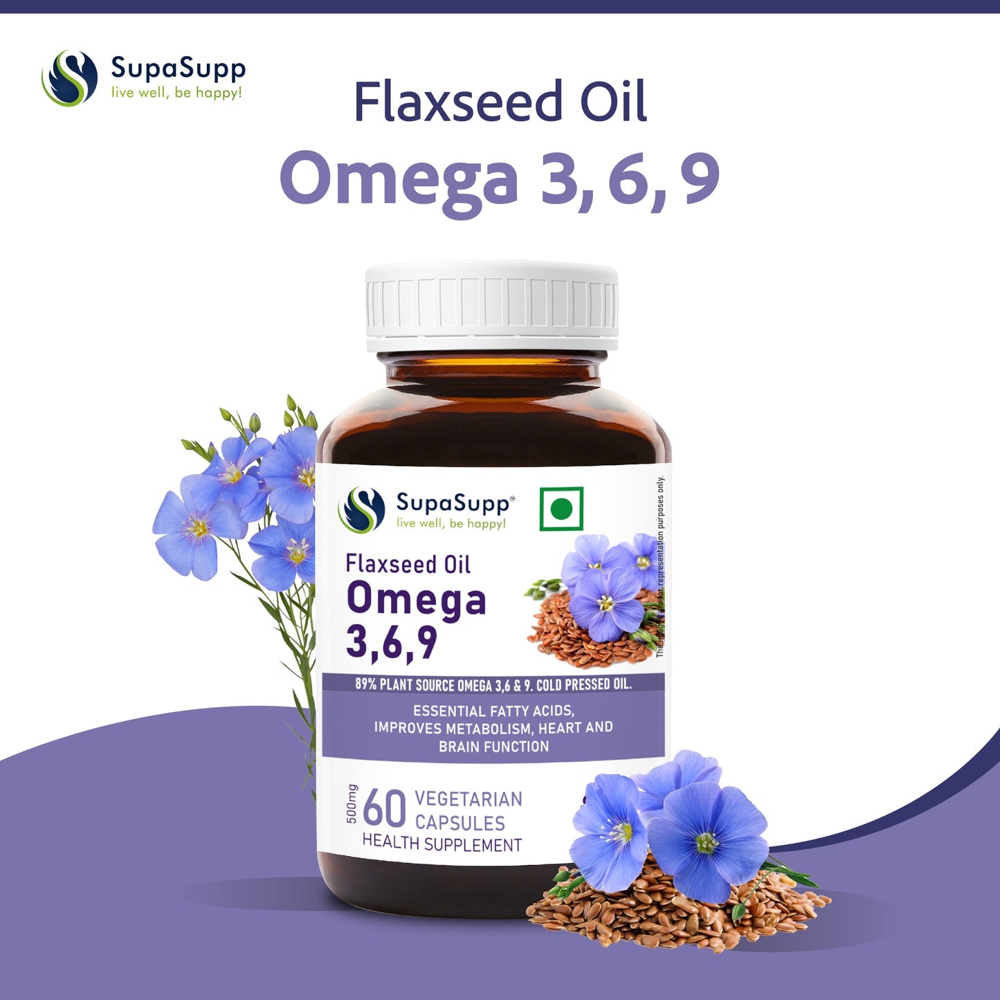 Sri Sri Tattva SupaSupp Flaxseed Oil Omega 3,6,9 | Essential Fatty Acids, Improves Metabolism, Heart And Brain Function | Health Supplement | 60