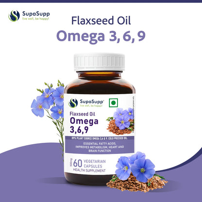 Sri Sri Tattva SupaSupp Flaxseed Oil Omega 3,6,9 | Essential Fatty Acids, Improves Metabolism, Heart And Brain Function | Health Supplement | 60