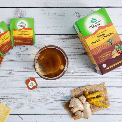 Organic India Tulsi Ginger Turmeric Tea - PUSHMYCART