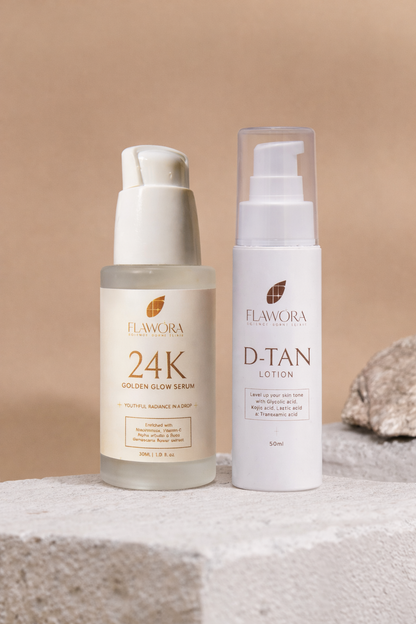 Flawora 24k Gold serum and DTAN lotion-Skin Combo