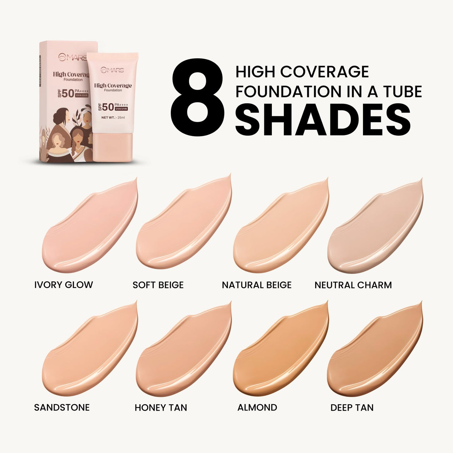 Mars High Coverage Foundation in a Tube | SPF 50PA++++ UVA/UVB