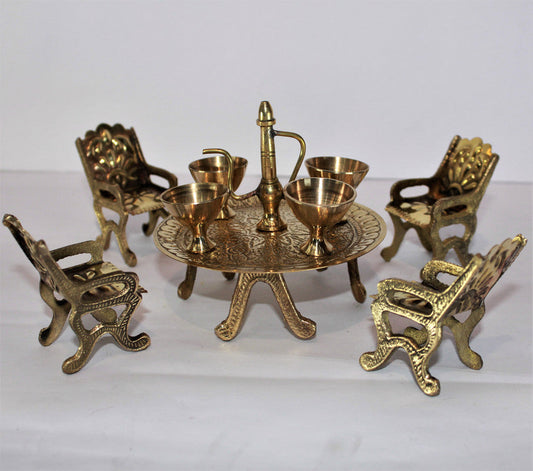 Brass Miniature Table Chair Set