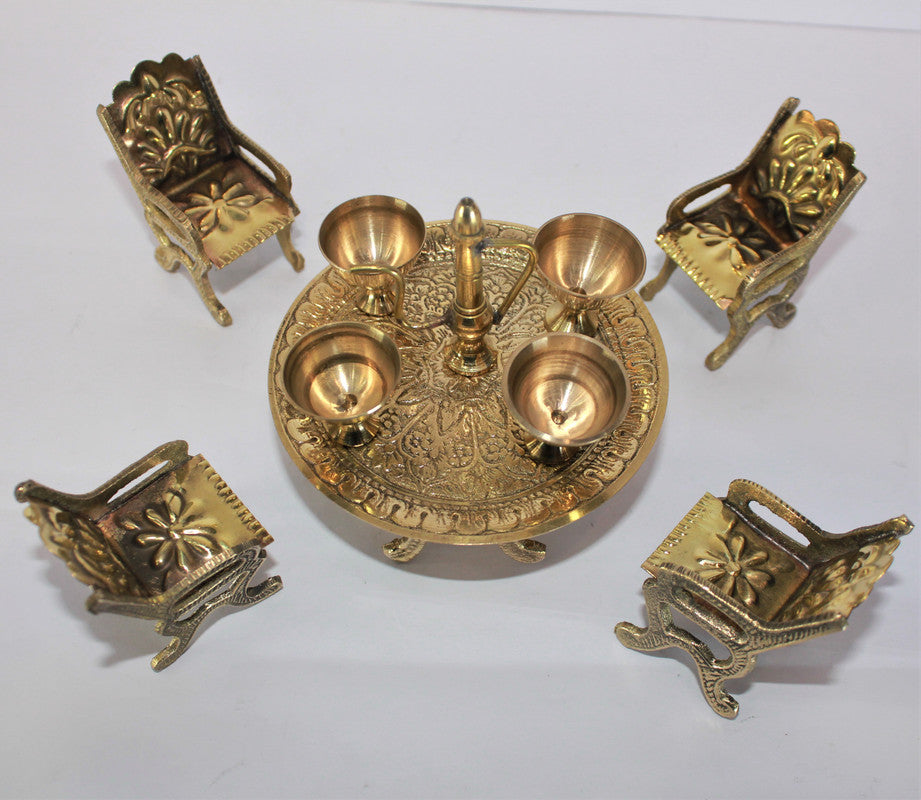 Brass Miniature Table Chair Set