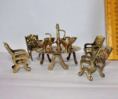 Brass Miniature Table Chair Set