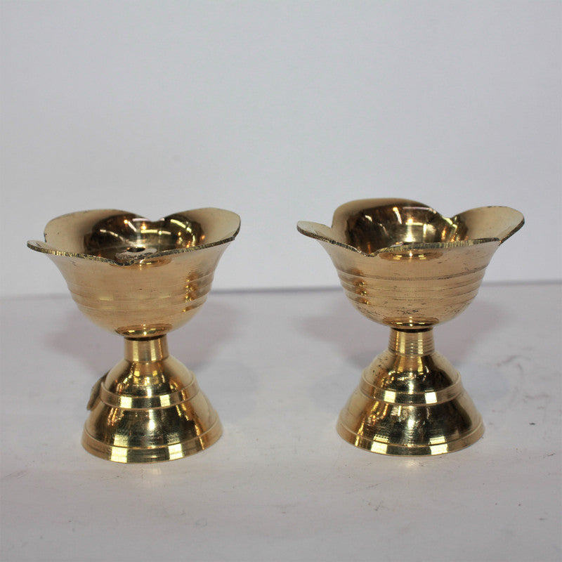 Brass Flower Design Pair Diya |Pack Of 2