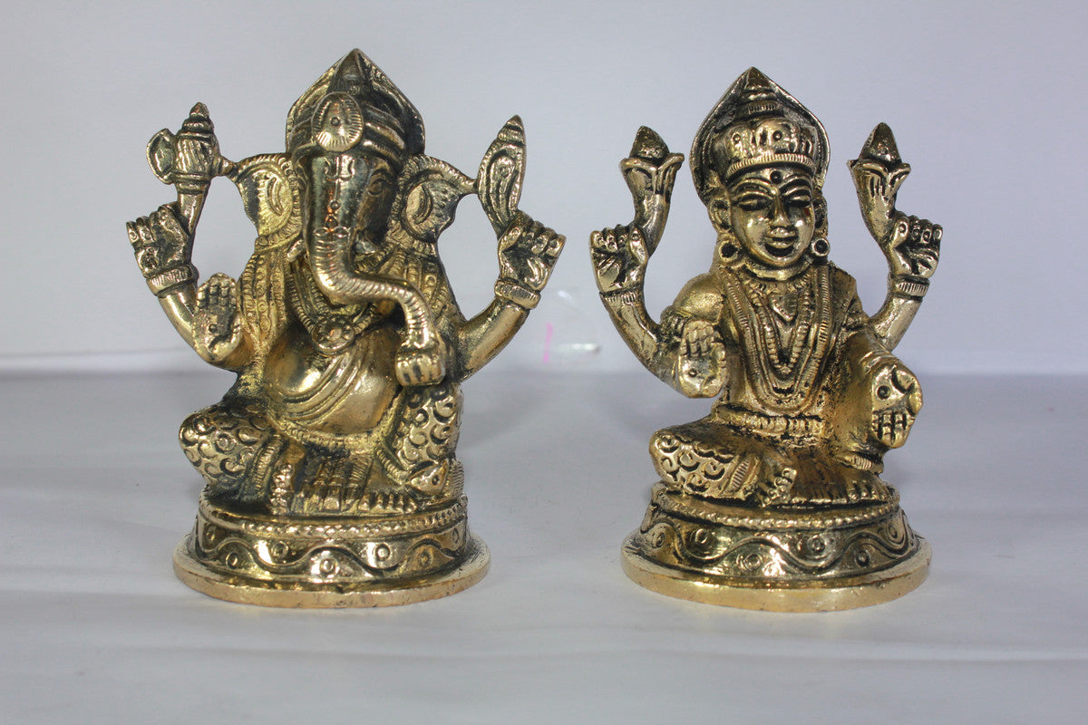 Brass Laxmi Ganesh God Idol Statue