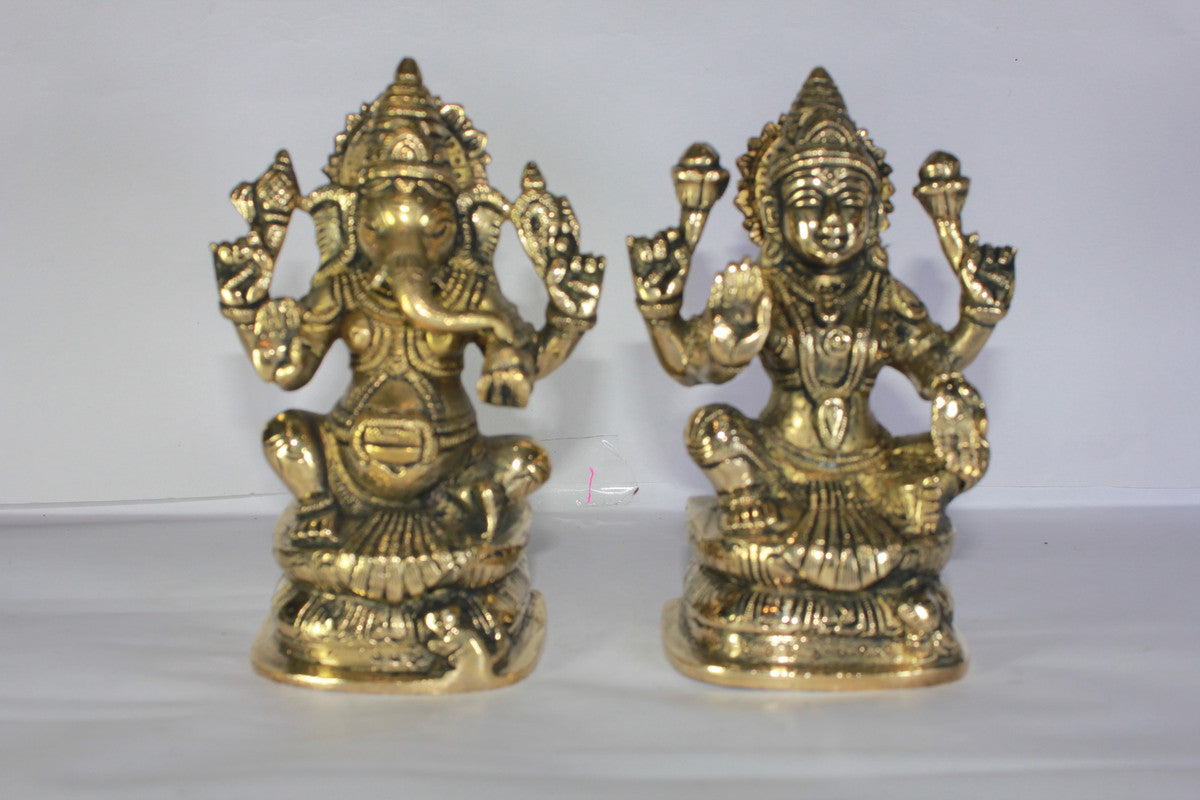 Brass Laxmi Ganesh God Idol Statue