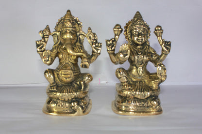 Brass Laxmi Ganesh God Idol Statue