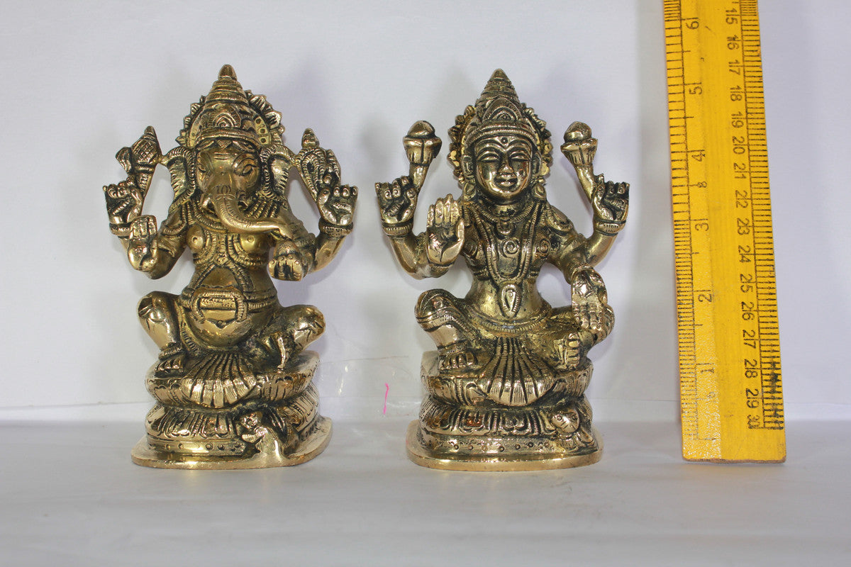 Brass Laxmi Ganesh God Idol Statue