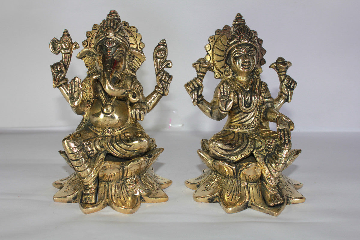 Brass Laxmi Ganesh God Idol Statue
