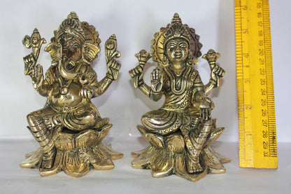 Brass Laxmi Ganesh God Idol Statue