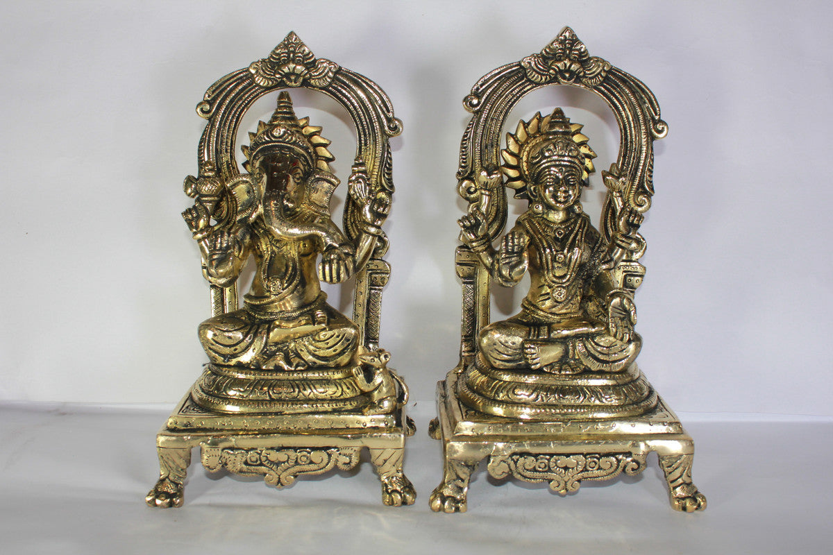 Brass Laxmi Ganesh God Idol Statue