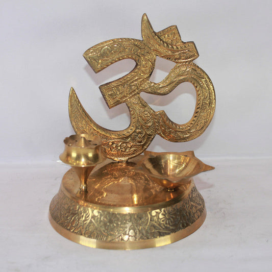 Brass OM Symbol with Diya or Agarbatti Stand