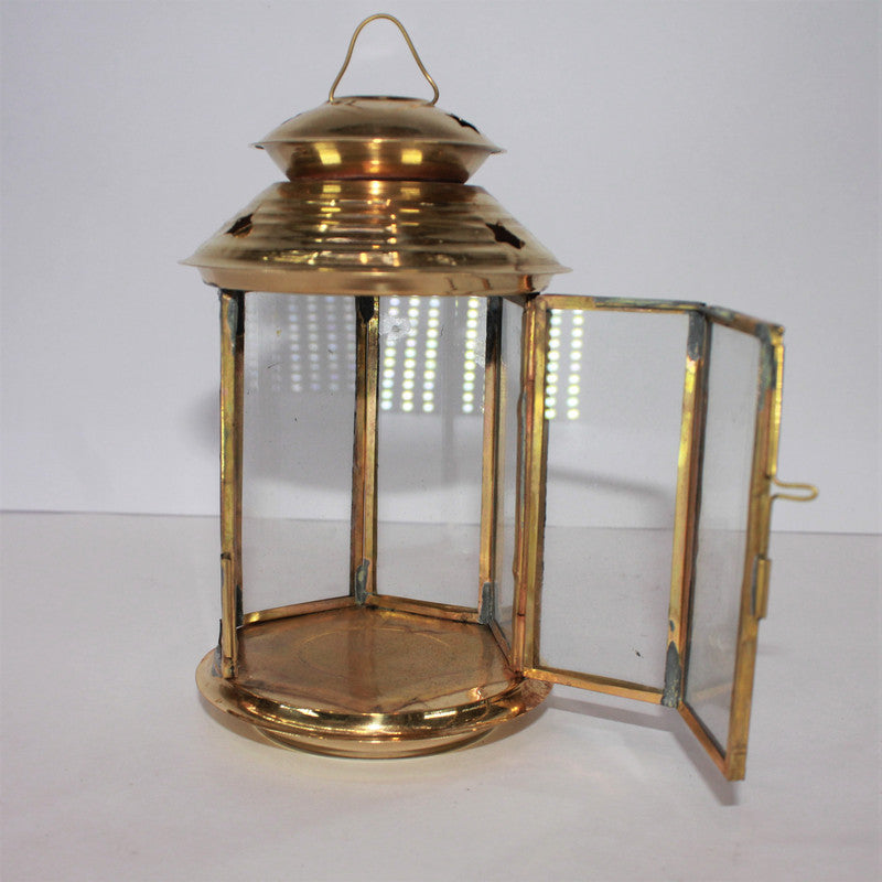 Brass Akhand Glass Jyoti Diya Stand