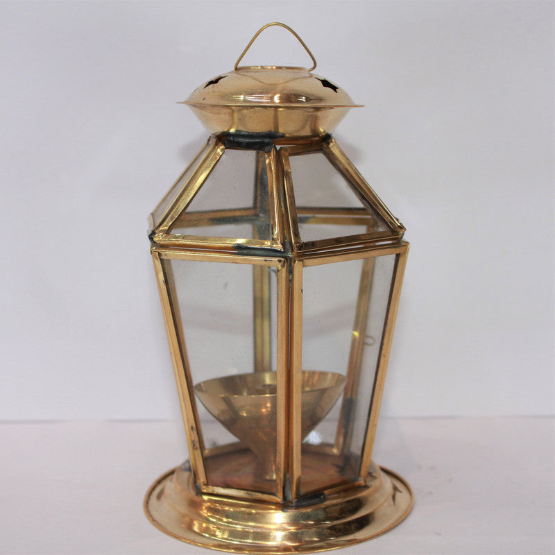 Brass Akhand Glass Jyoti Diya Stand