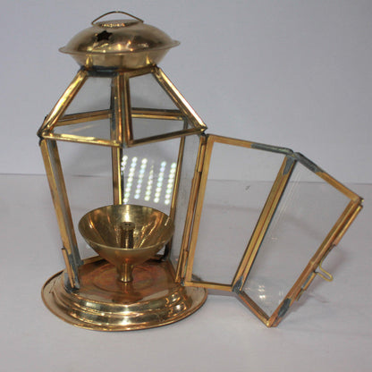 Brass Akhand Glass Jyoti Diya Stand