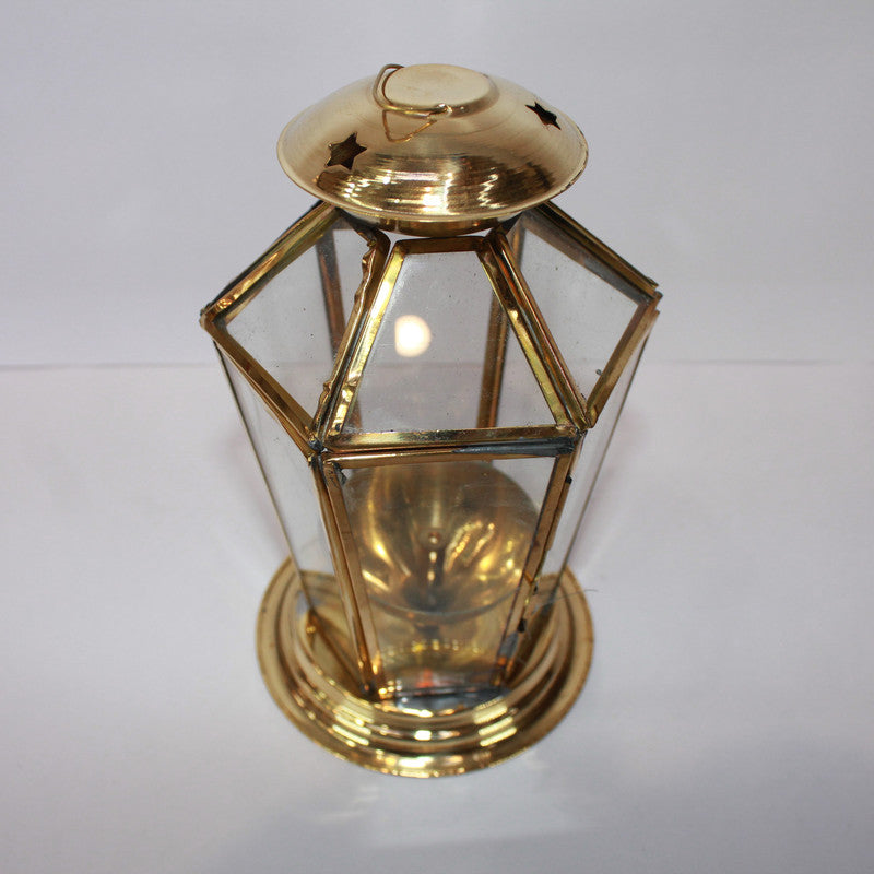 Brass Akhand Glass Jyoti Diya Stand