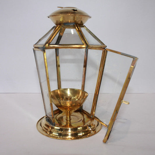 Brass Akhand Glass Jyoti Diya Stand