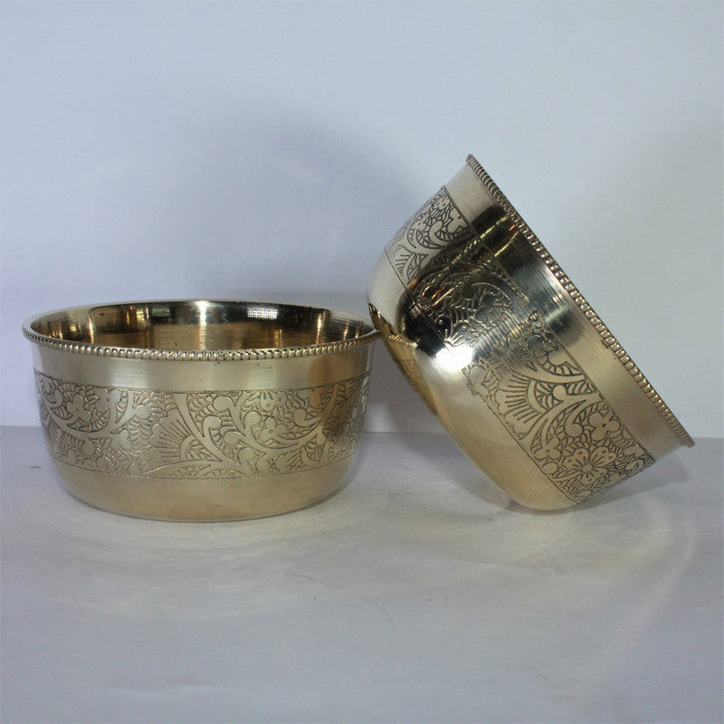 Brass Flower Design Bowl Katori Set of 2