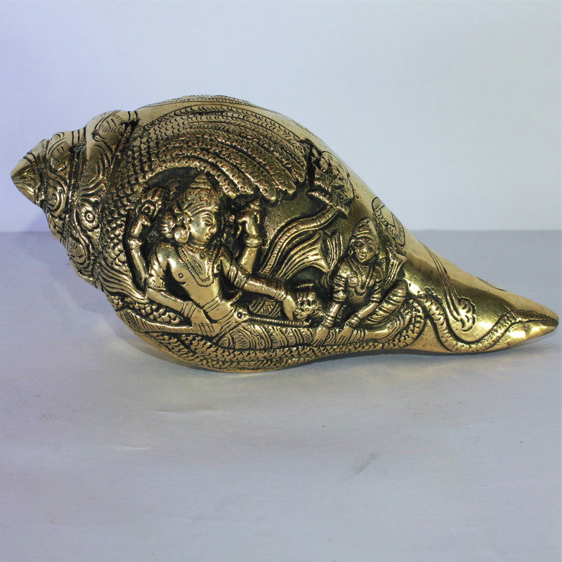 Brass Conch Shell | Pooja Shankh With Lord Vishnu