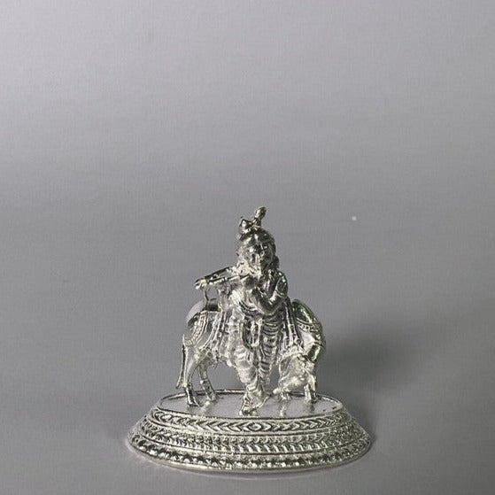 Pure Silver Krishna With Cow