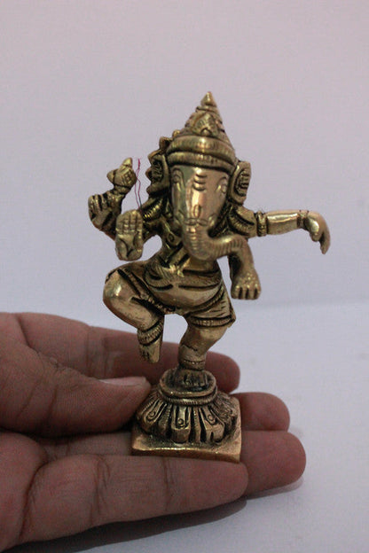 Brass Dancing Ganesha Idol Murti