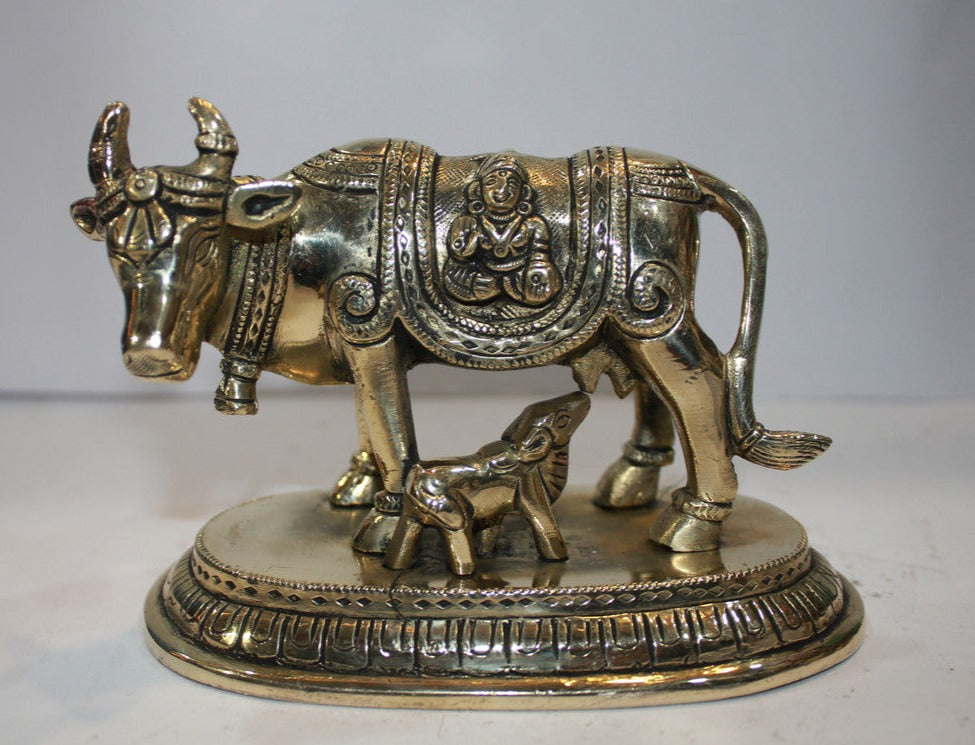 Brass Cow With Calf Statue