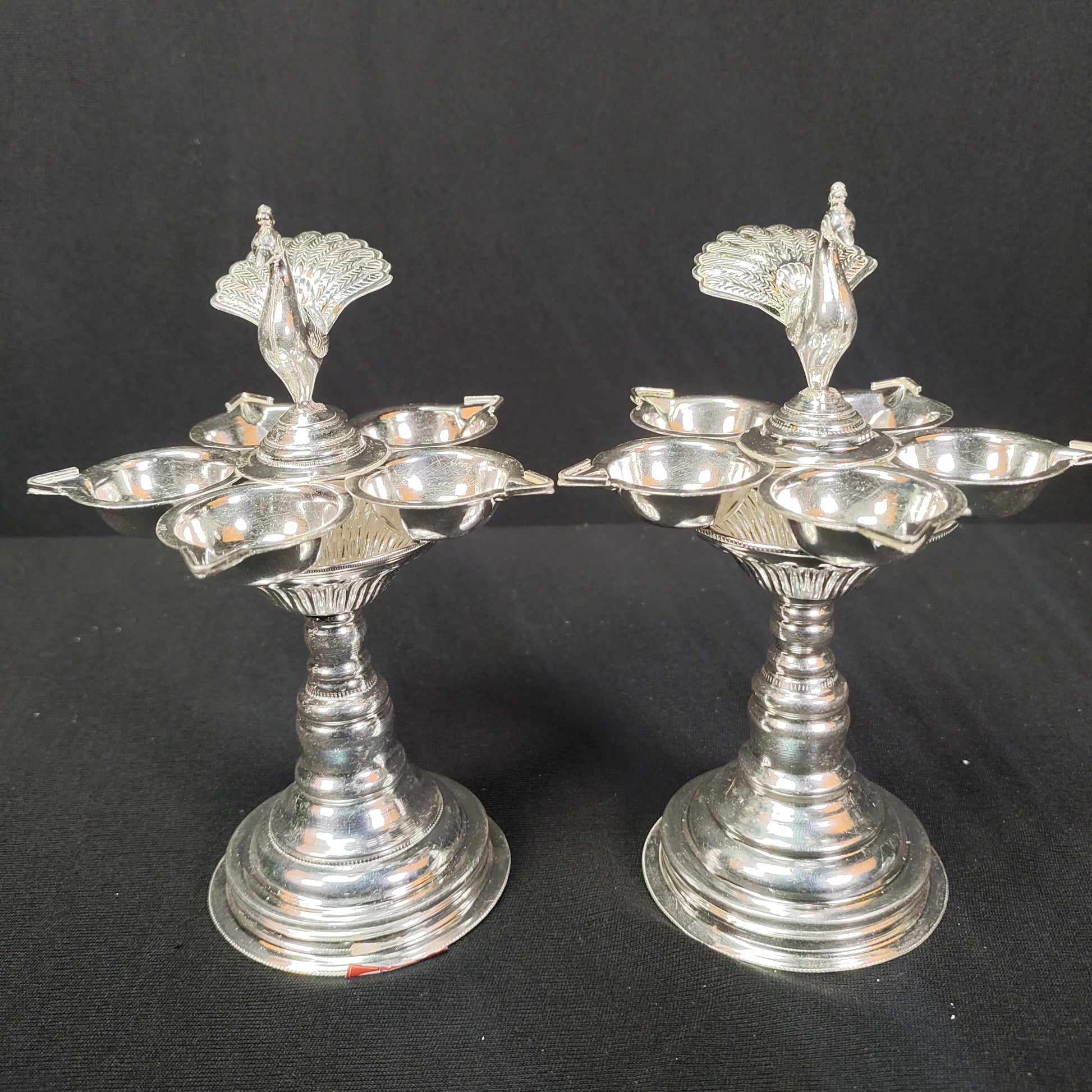 Pure Silver Peacock Design Lamp Stand Pair Grams:207