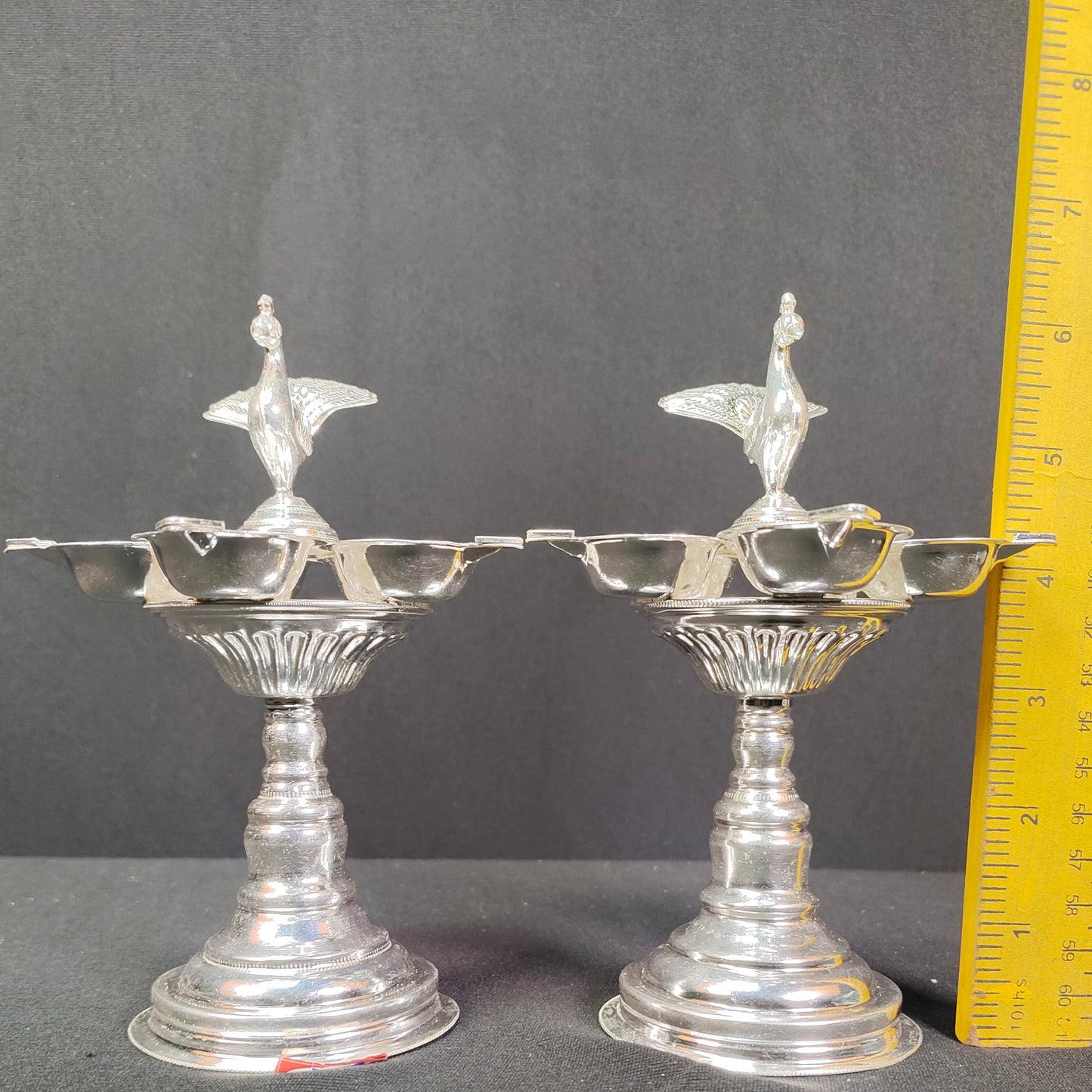 Pure Silver Panchmukhi Lamp Stand Pair