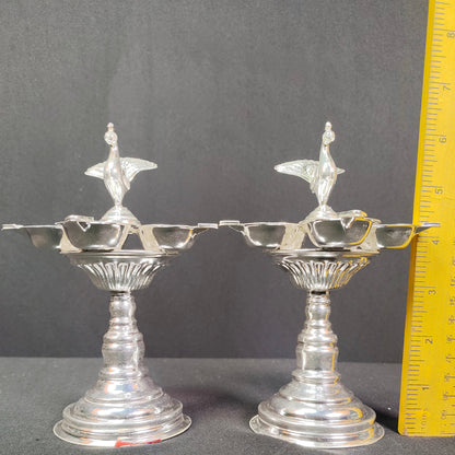 Pure Silver Panchmukhi Lamp Stand Pair