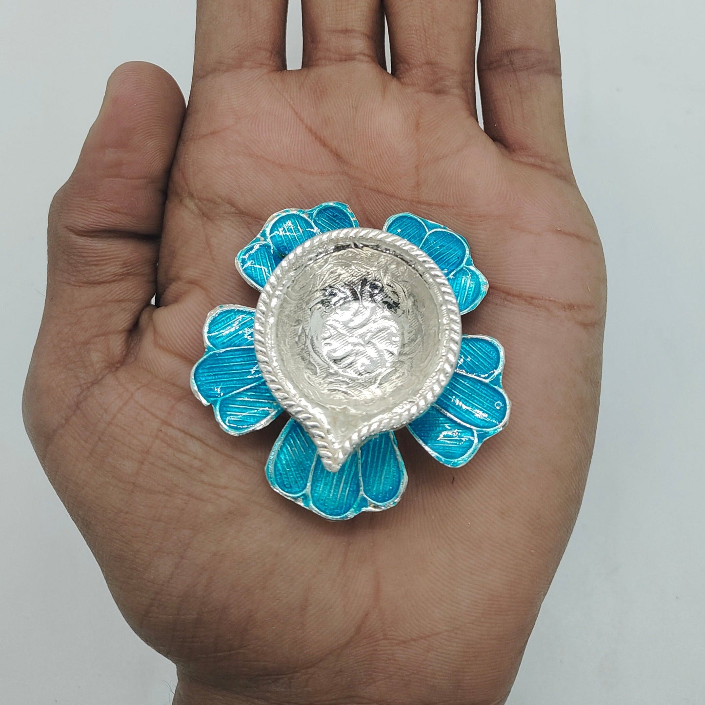 Pure Silver Fancy Diya Flower Pattern Blue