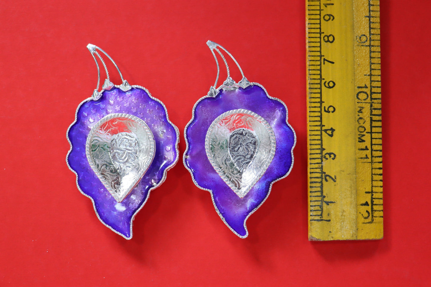 Pure Silver Fancy Diya Pair Leaf Pattern