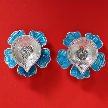 Pure Silver Fancy Diya Flower Pattern In Blue 24.4 Grams - PUSHMYCART