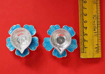 Pure Silver Fancy Diya Flower Pattern Blue