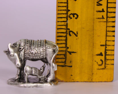 Pure Silver Cow And Calf Oxidized Antique Idol