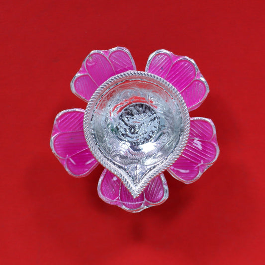 Pure Silver Fancy Diya Flower Pattern In Pink 24.57 g - PUSHMYCART